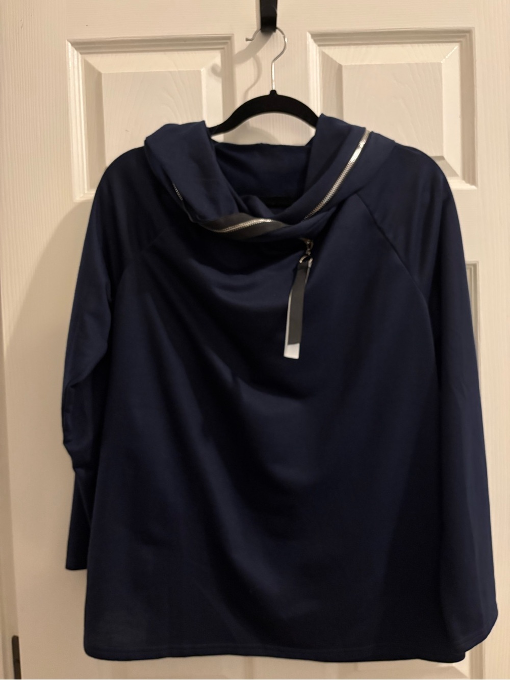 SHEIN Navy Cowl Neck Sweater with Silver Zip Trim